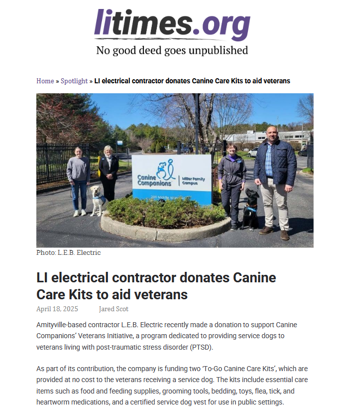 LI Times Covers Donation to Canine Companions