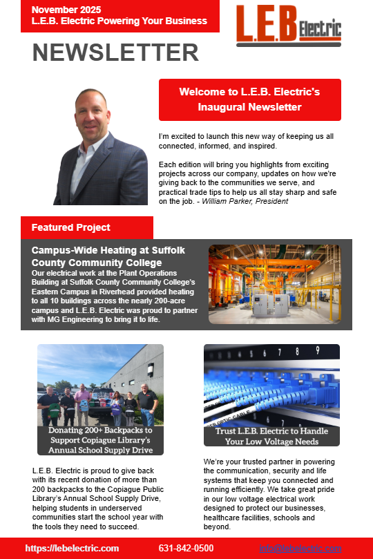 Sign Up Today for L.E.B. Electric’s Newsletter, Edition 1 Has Launched