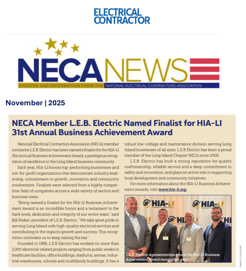L.E.B. Electric Featured in NECA’s Electrical Contractor Magazine