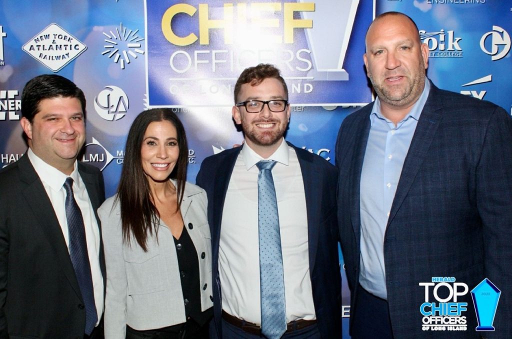 Photo Caption: Mike Stewart (2nd from right), CFO of L.E.B. Electric, accepts his 2025 Herald Top Chief Officer of Long Island Award during a special reception at the Heritage Club at Bethpage on Wednesday, November 19, representing the only electrical contractor from Long Island to be honored.
